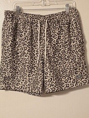 PacSun Men's Size Large Leopard Print Swim Trunks Drawstring Mesh Lined Shorts